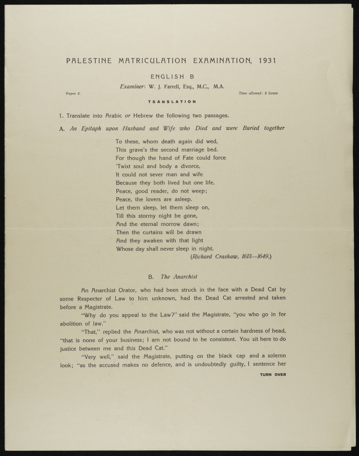 Secondary English Language Examination, 1931 