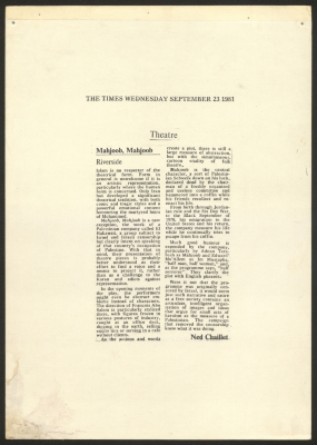 "Mahjoob, Mahjoob", a Newspaper Clipping from the Times, September 1981