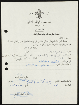 طلب انتساب الى سرية رام الله الاولى عام 1965