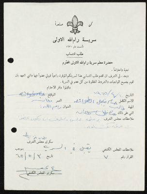 طلب انتساب الى سرية رام الله الاولى عام 1965