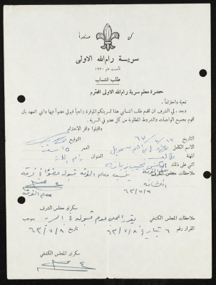 طلب انتساب الى سرية رام الله الاولى عام 1963