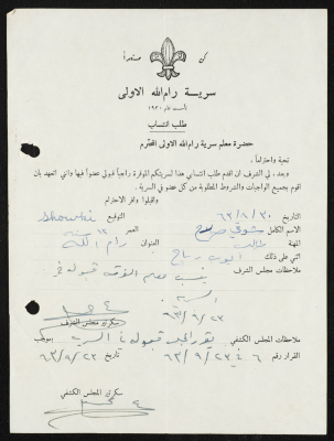 طلب انتساب الى سرية رام الله الاولى عام 1963