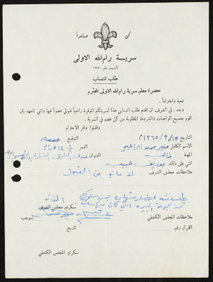 طلب انتساب الى سرية رام الله الاولى عام 1965