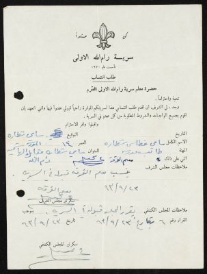 طلب انتساب الى سرية رام الله الاولى عام 1963