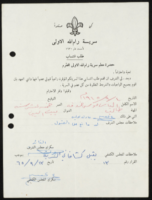 طلب انتساب الى سرية رام الله الاولى عام 1965