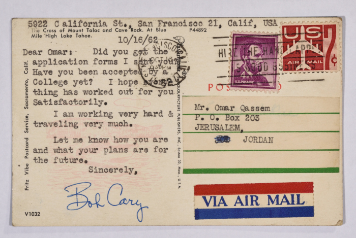 A Postcard Sent to Omar al-Qasim, California, 16 October 1962