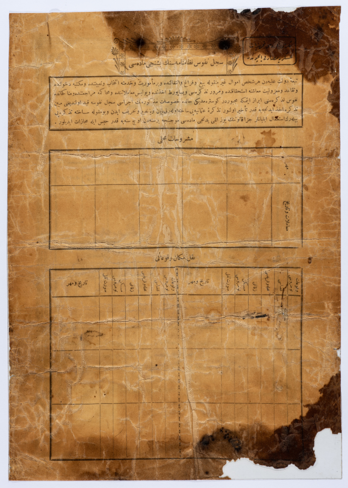 Saʿdeh Yusef abu Dyak's Ottoman Birth Certificate Issued by the Nablus Civil Status and Registration Office on 9 June 1905