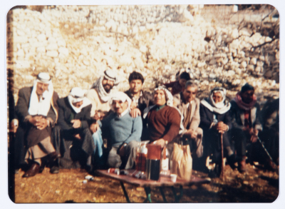 Andrawous Hanna (in the middle) with His Brother ʿid Hanna and a Group of Taybeh Villagers

