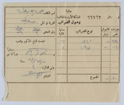 A Tax Receipt Issued for Hamzeh Hiwwary, 1962 
