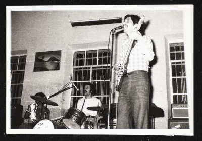 A Photograph of George Qirmiz and Emile Ashrawi at a show of Al-Bara