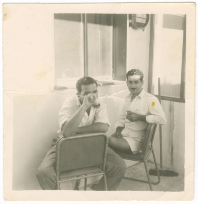 A Photograph of Kanʿan Khury and His Friend in Qatar, 1955
