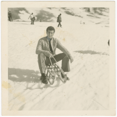 A Photograph of Hasan abu Khdair Skiing at the Cedars Of God Bsharri During His Studies at Beirut Arab University
