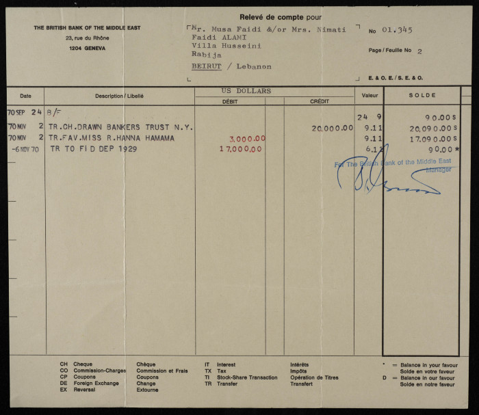 كشف حساب موسى العلمي عام 1970