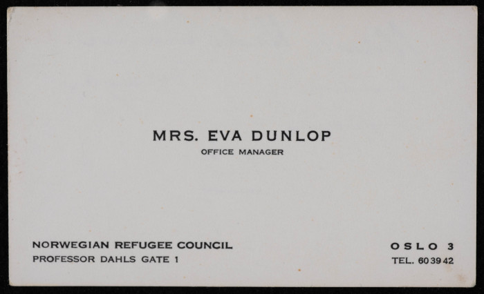 Mrs Eva Dunlop's Business Card 