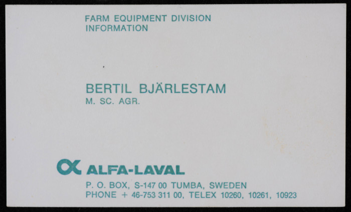 Bertil Bjarlestam's Business Card 