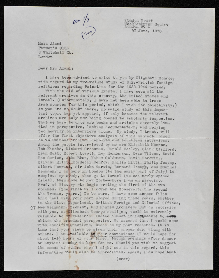A Letter to Musa al-ʿalamy, 1976