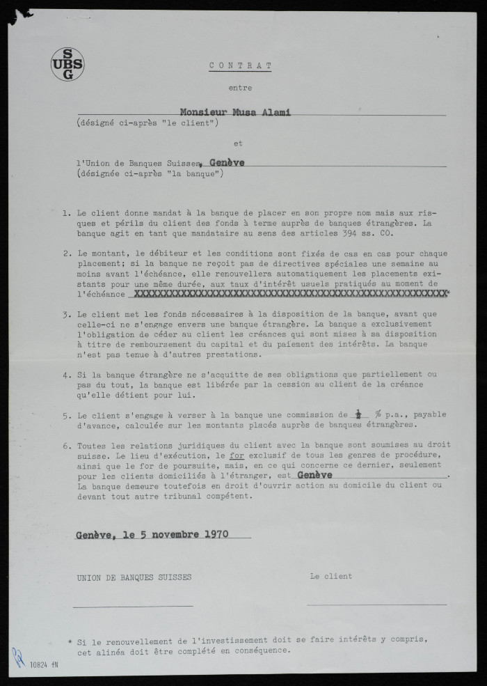 A Contract between Musa al-ʿalamy and the Swiss Bank 