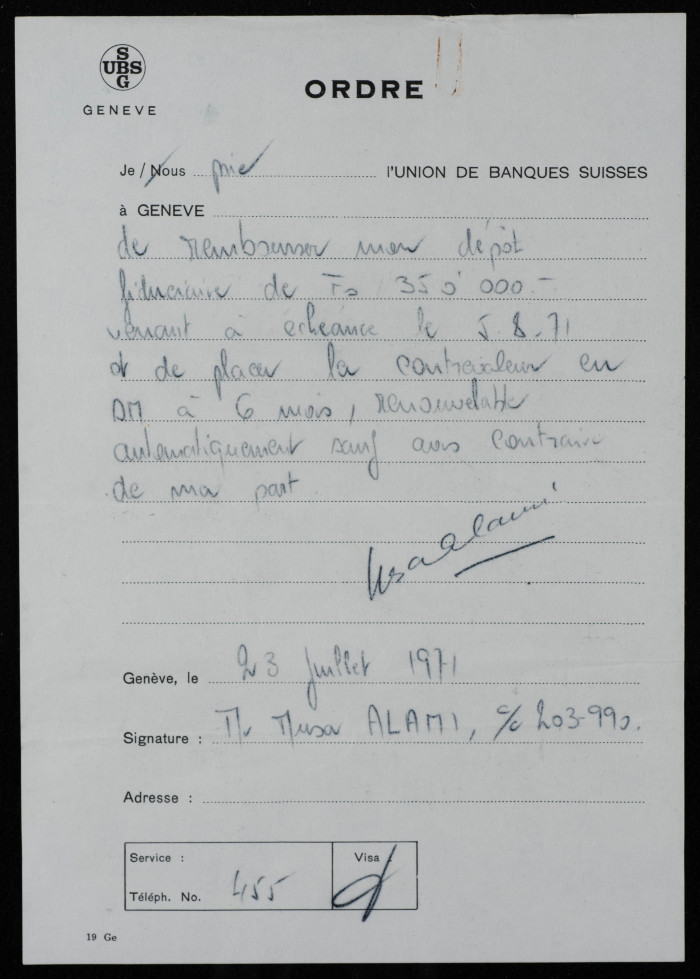 A Contract between Musa al-ʿalamy and the Swiss Bank 
