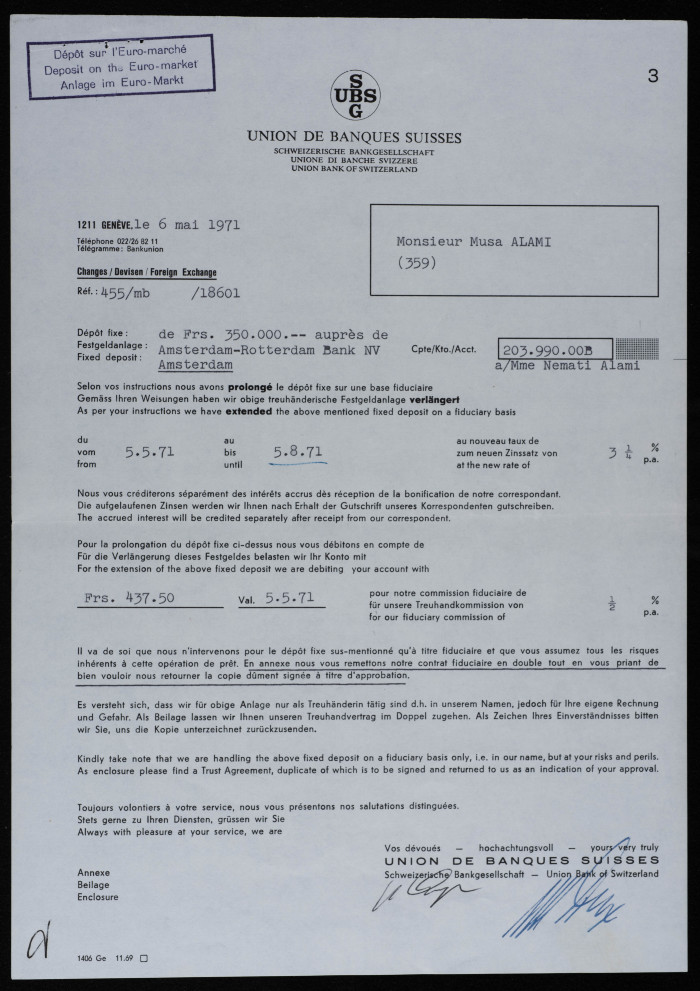 A Contract between Musa al-ʿalamy and the Swiss Bank 