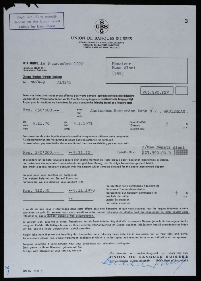 A Contract between Musa al-ʿalamy and the Swiss Bank 