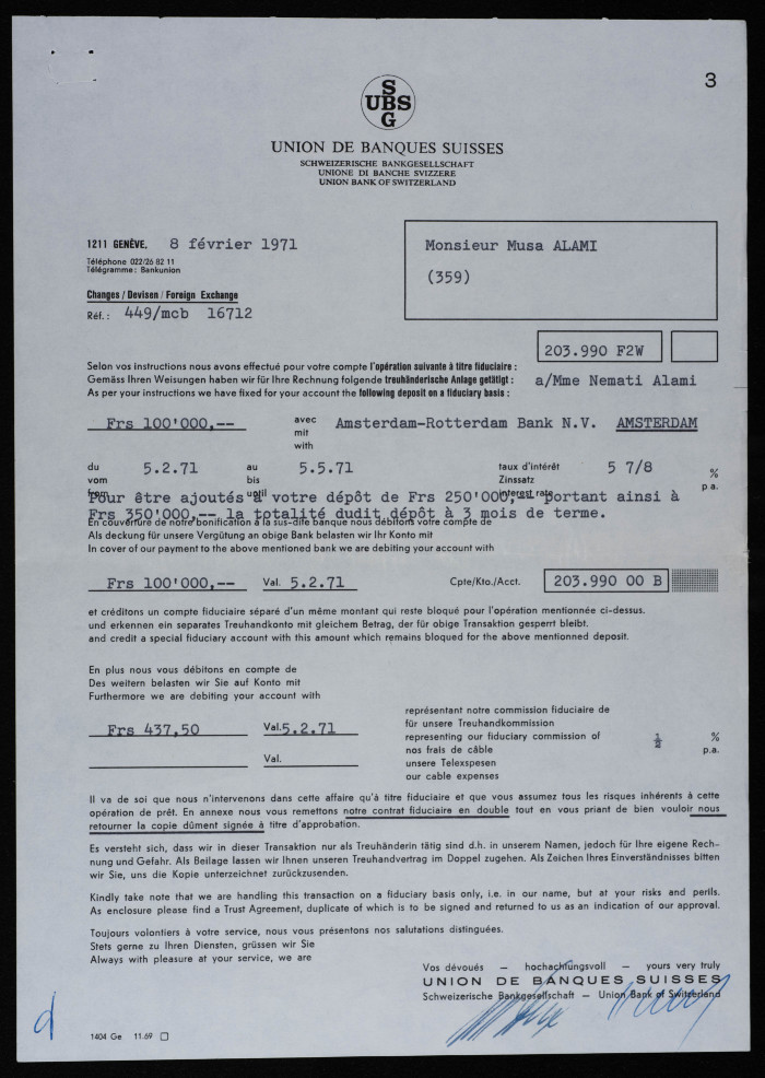 A Contract between Musa al-ʿalamy and the Swiss Bank 