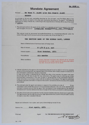 A Letter from the British Bank of the Middle East to Musa al-ʿalamy, 1971