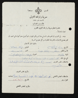 طلب انتساب الى سرية رام الله الاولى عام 1987