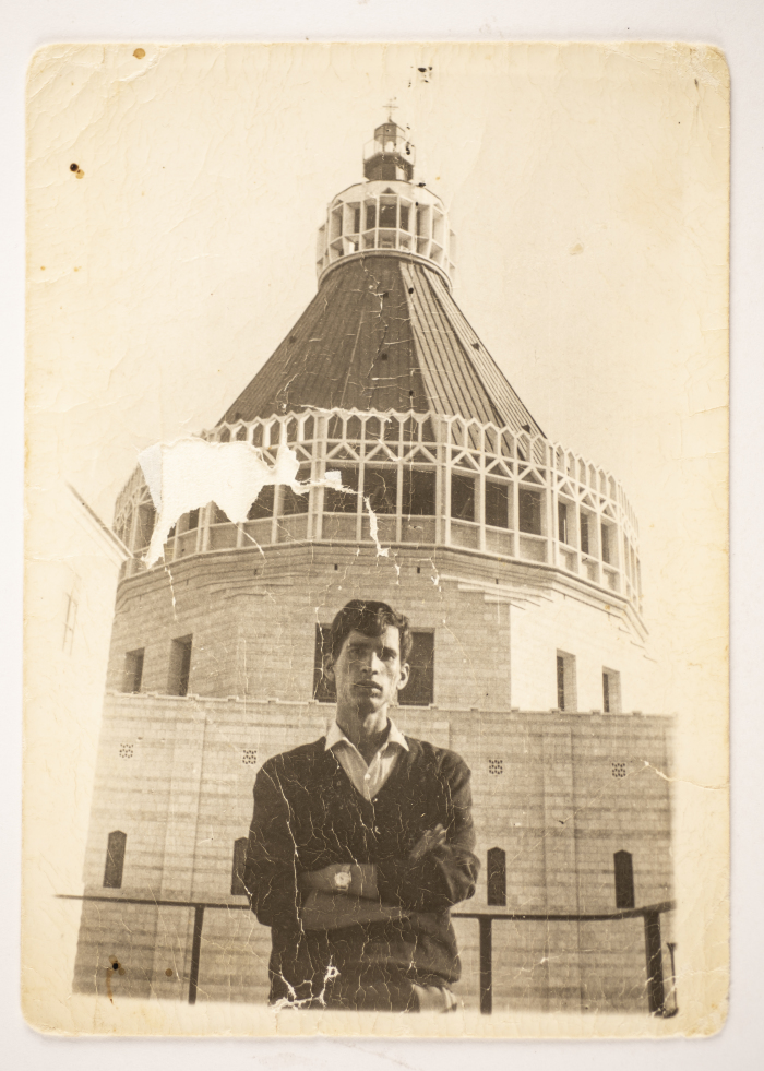 Musa Sanad in Front of the Church of the Annunciation, Nazareth 