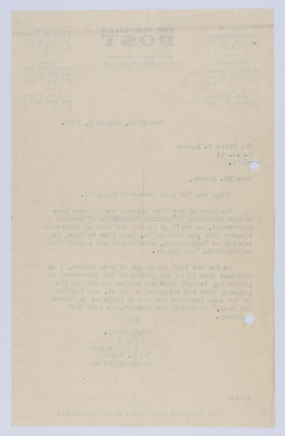 A Letter from the Managing Editor at the Jerusalem Post to Elyas Kusa, 1957