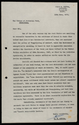 A Letter from Ilyas Kusa to the Jerusalem Post Editor, June 1956