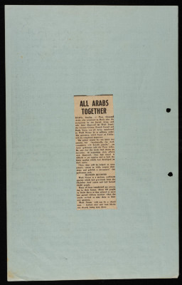 "All Arabs Together", a Paper Clipping, The Jerusalem Post, Elyas Kusa, 1948 