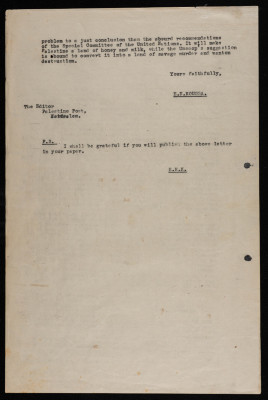 "Featuring a Letter", a Letter from Elyas Kusa to the Editor of The Jerusalem Post, 1947