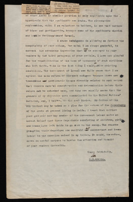 "Grant a Permmiosn to Return Back to Jaffa", a Letter from Elyas Kusa to the Editor of The Jerusalem Post Newspaper,1948