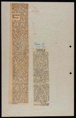 "Exchange of Population", a Newspaper Clipping form the Jerusalem Post, July 1949