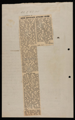 "Arab Advocate Attacks Glubb", a Newspaper Clipping from the Jerusalem Post, July 1949
