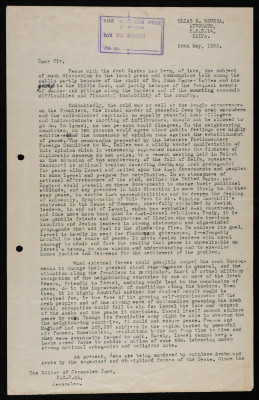 "Peace with the Arab States and Israel", a Letter by Elyas Kusa to the Editor of the Jerusalem Post, June 1953