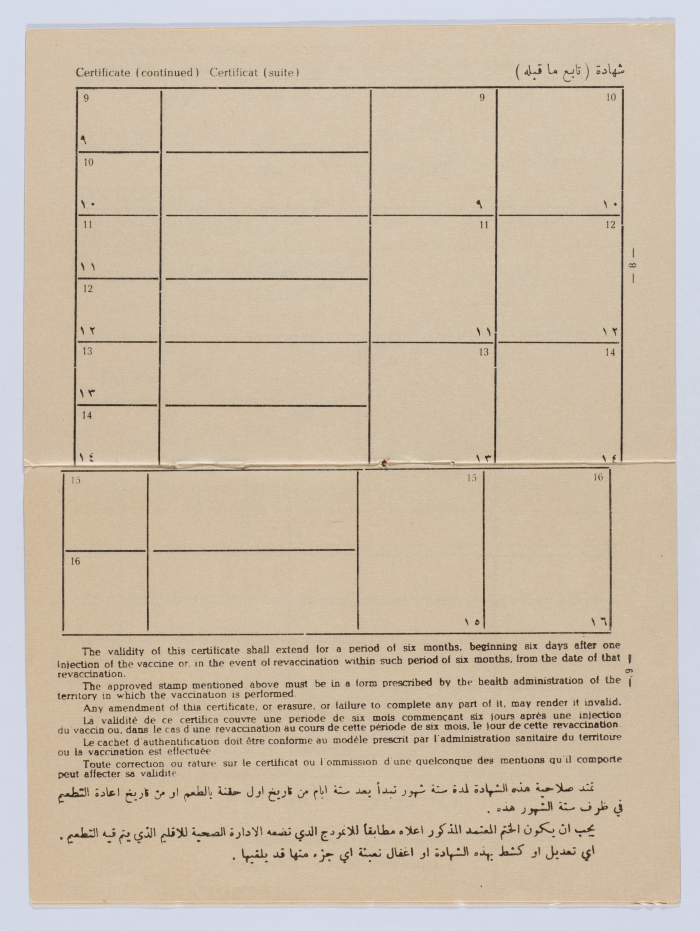 International Vaccination Certificates Against Smallpox for Fatima Hiwwary, 1972