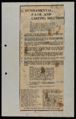 "A Fundamental, Fair and Lasting Solution", a Newspaper Clipping, 1960-1970