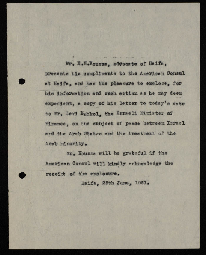 A Formal Letter by Ilyas Kusa to the American Consul, June 1961