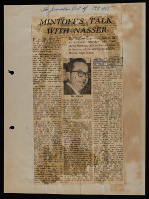 "حديث منتوف مع ناصر"، قصاصة من جريدة، صحيفة جيروسالم بوست، آب 1965 