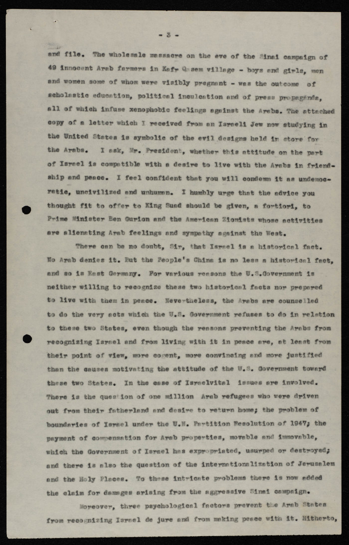 A Formal Letter by Ilyas Kusa to Dwight Eisenhower, March 1957