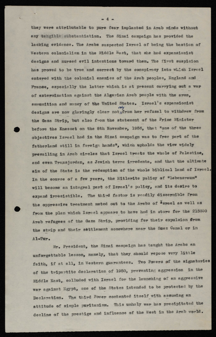 A Formal Letter by Ilyas Kusa to Dwight Eisenhower, March 1957