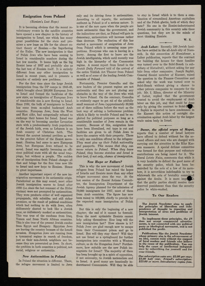 A Jewish Newsletter Published in Washington, DC, March 1957