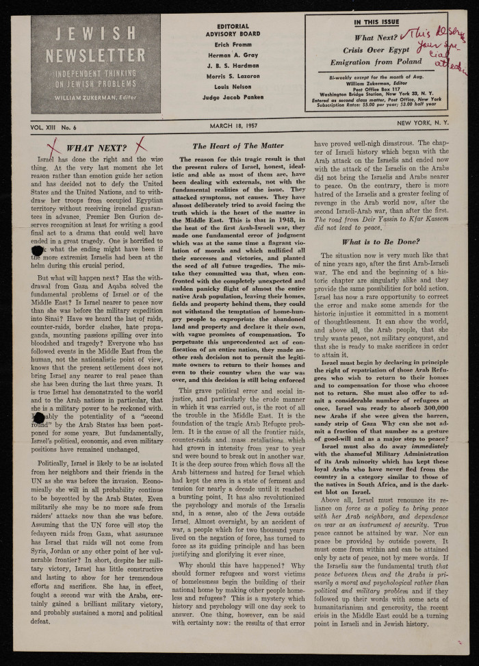 A Jewish Newsletter Published in Washington, DC, March 1957