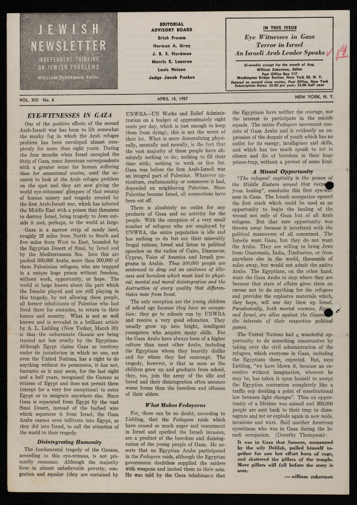 A Jewish Newsletter Published in Washington, DC, April 1957
