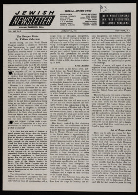 A Jewish Newsletter Published in Washington, DC, January 1961
