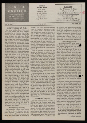 A Jewish Newsletter Published in Washington, DC, April 1957
