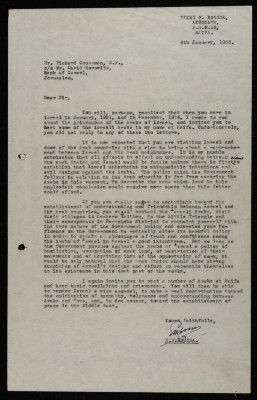 A Formal Letter by Ilyas Kusa to Richard Crossman and David Horowitz, January 1956