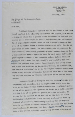 "Bourguiba and the Arab World", a Letter from Elyas Kusa to the Editor of The Jerusalem Post, 1965 