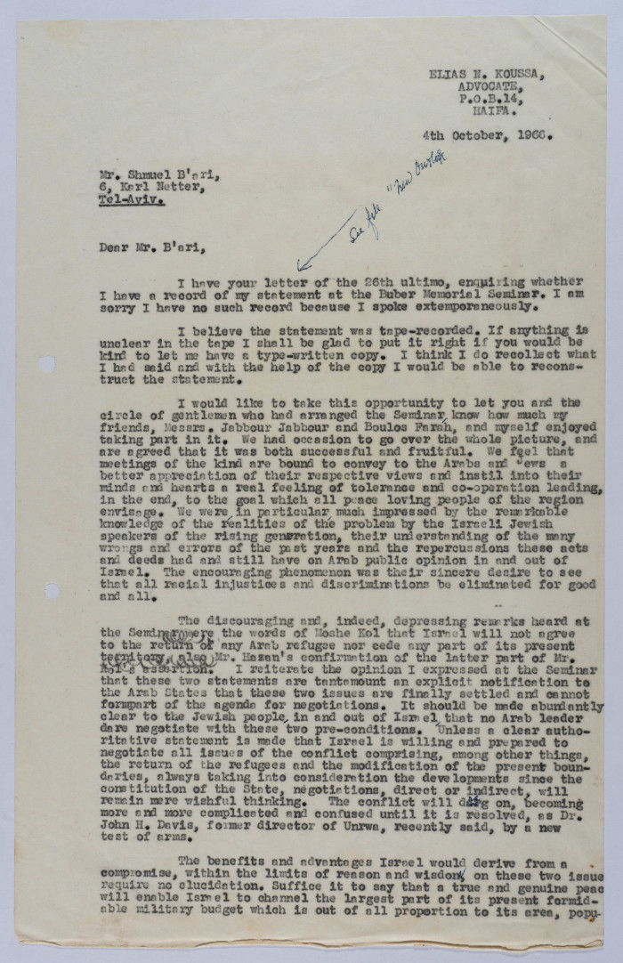 Asking for His Statement at the Buber Memorial Seminar
